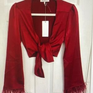 Red Tie-Front Satin Crop Top - Women